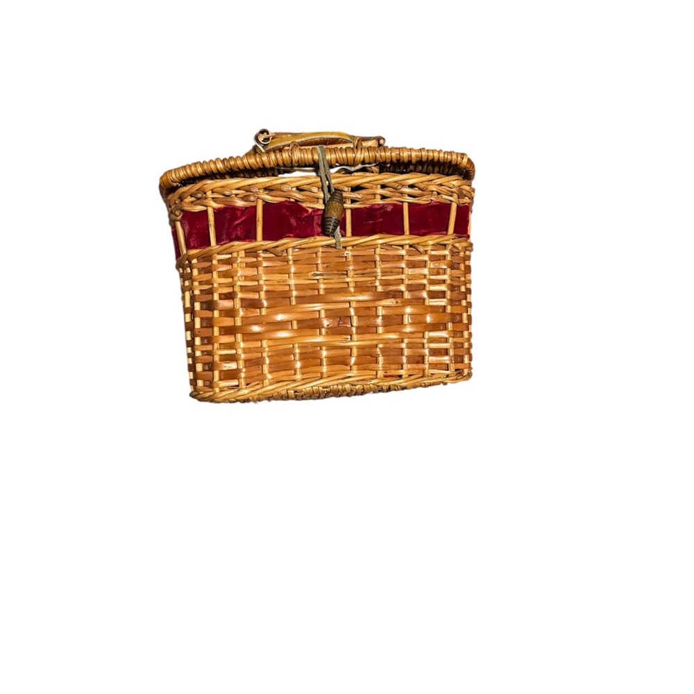 Woven Basket-Style Handbag with Red Trim
